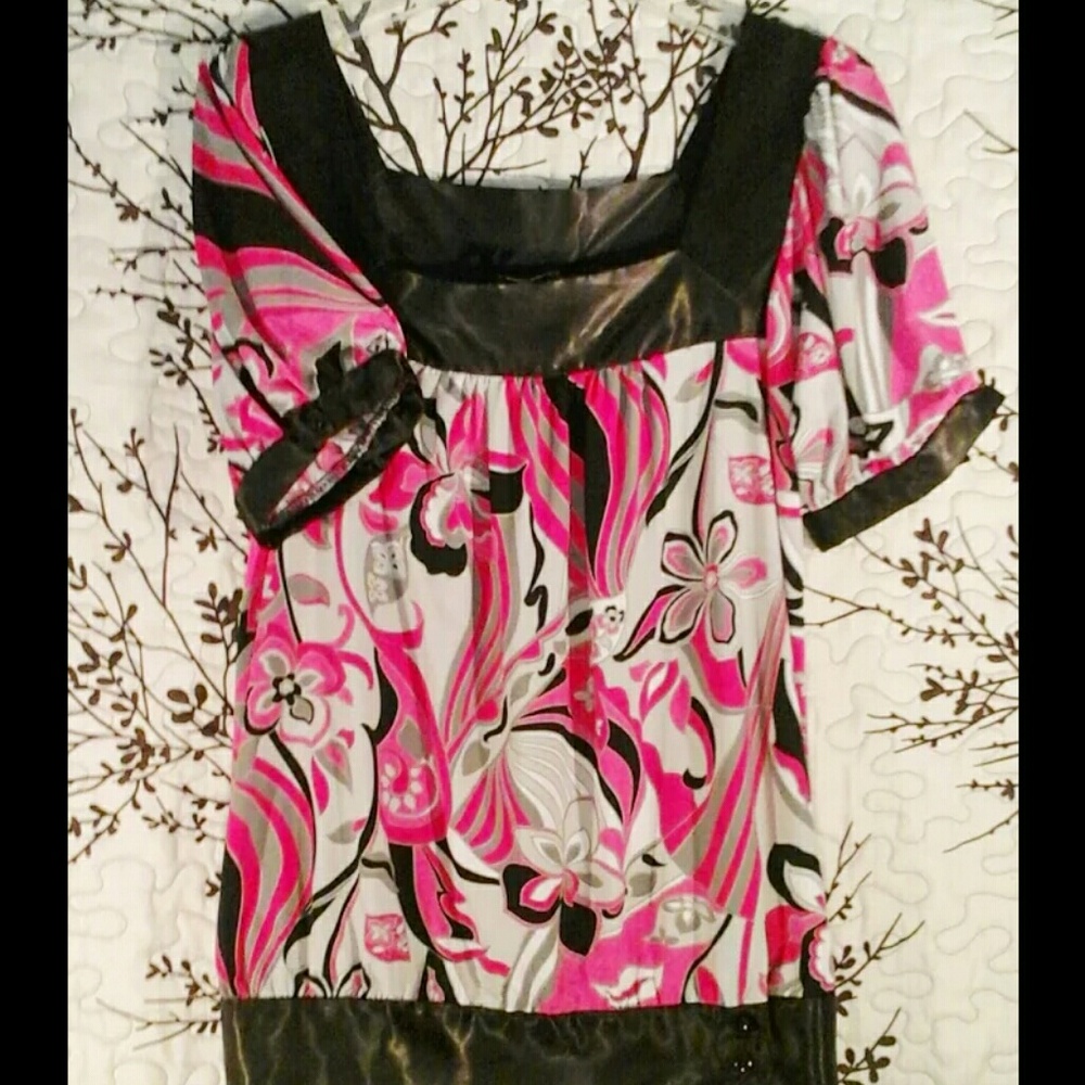 Satin and Knit Floral Top
